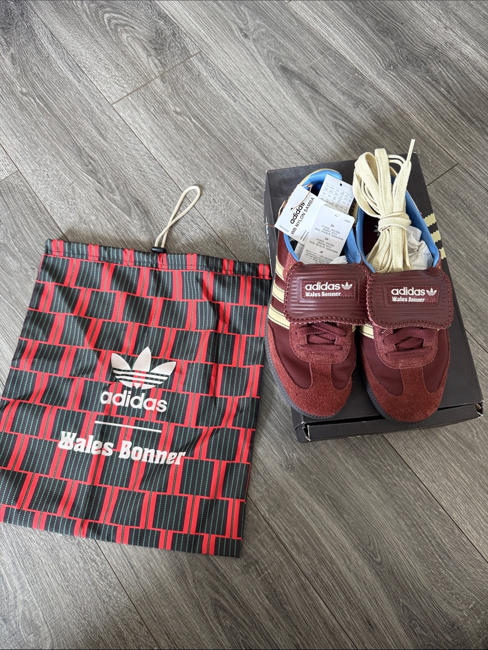 adidas Burgundy and Cream Wales Bonner Suede Sneakers